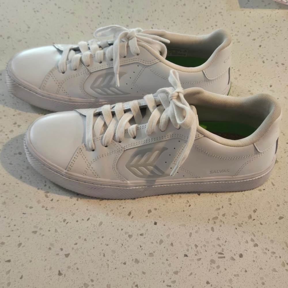 Cariuma Salvas Mens 9 White Leather Sneakers Low Top The Trade Desk SW-1023 - Picture 8 of 10